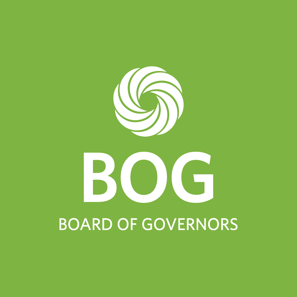 White Board of Governors Logo on Green Background