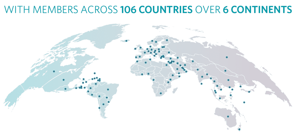 World Map with 106 pinpoints